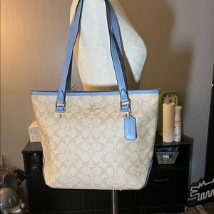 Coach light Signature Blue trim Tote